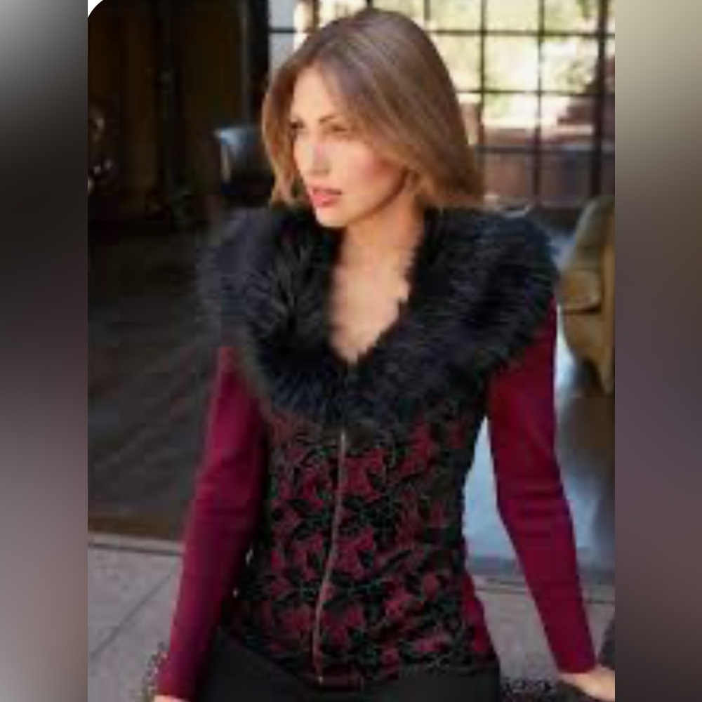 Boston Proper Maroon and Black Floral Jacket